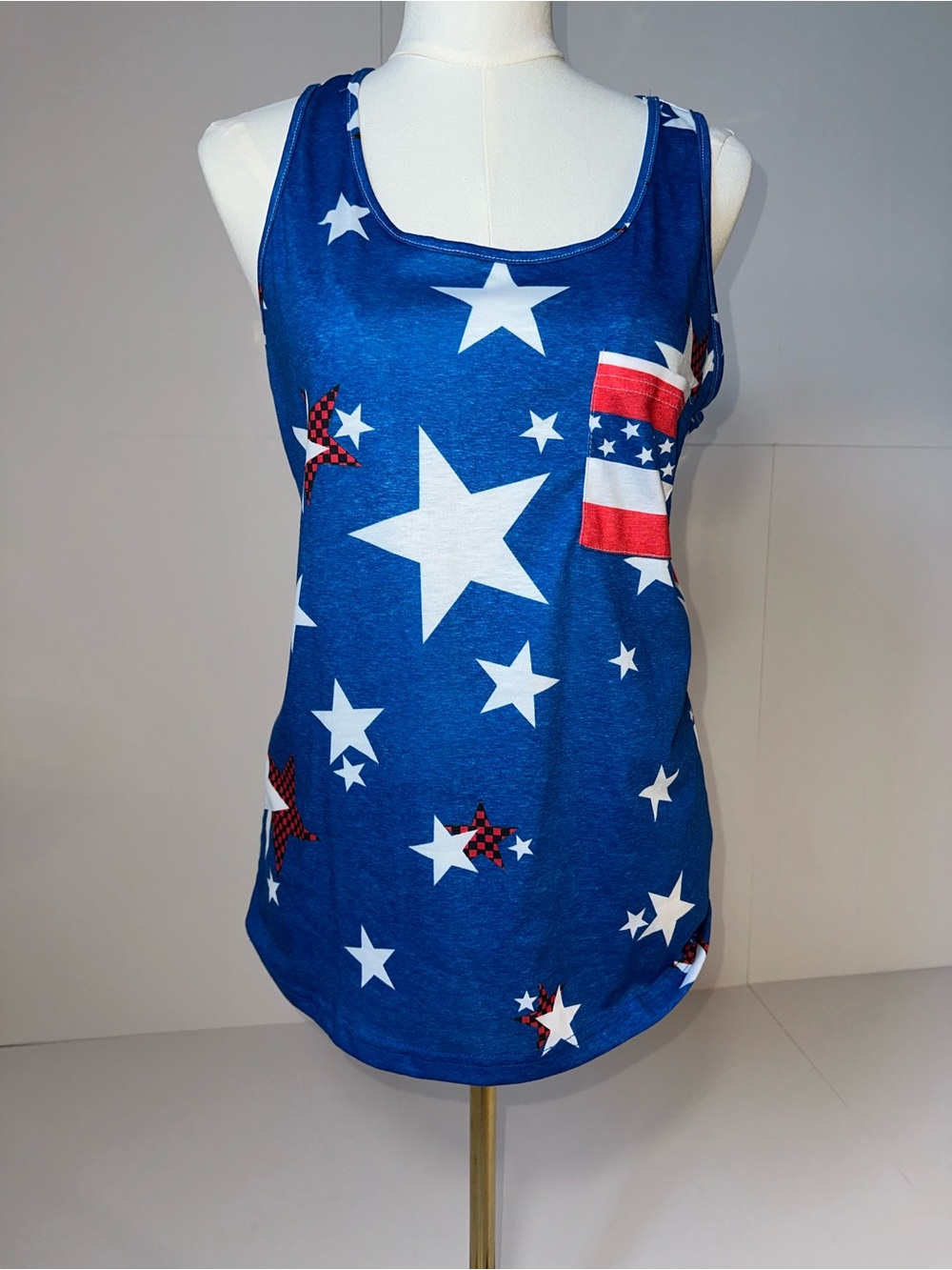 NWOT | Women’s Blue Star Print Tank Top - Patriotic Pocket